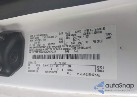 2018 Ford F-150 Xl из США, поврежденный, VIN 1FTMF1CB0JKF67737